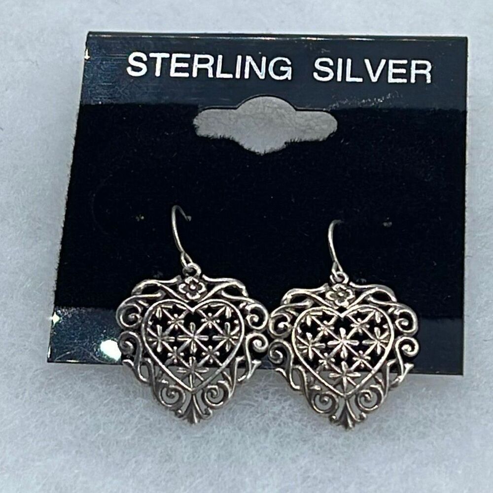 Sterling Silver filigree dangle drop earrings French wires